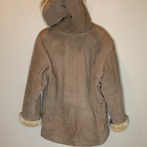St. John’s Bay Hooded Coat 100% Genuine Leather Faux Fur Size Large - Picture 7 of 8